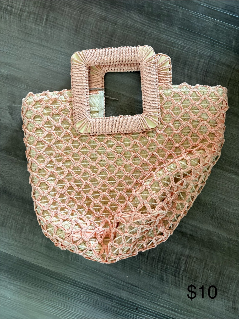 Handwoven Pink Crochet Tote Bag with Square Handle